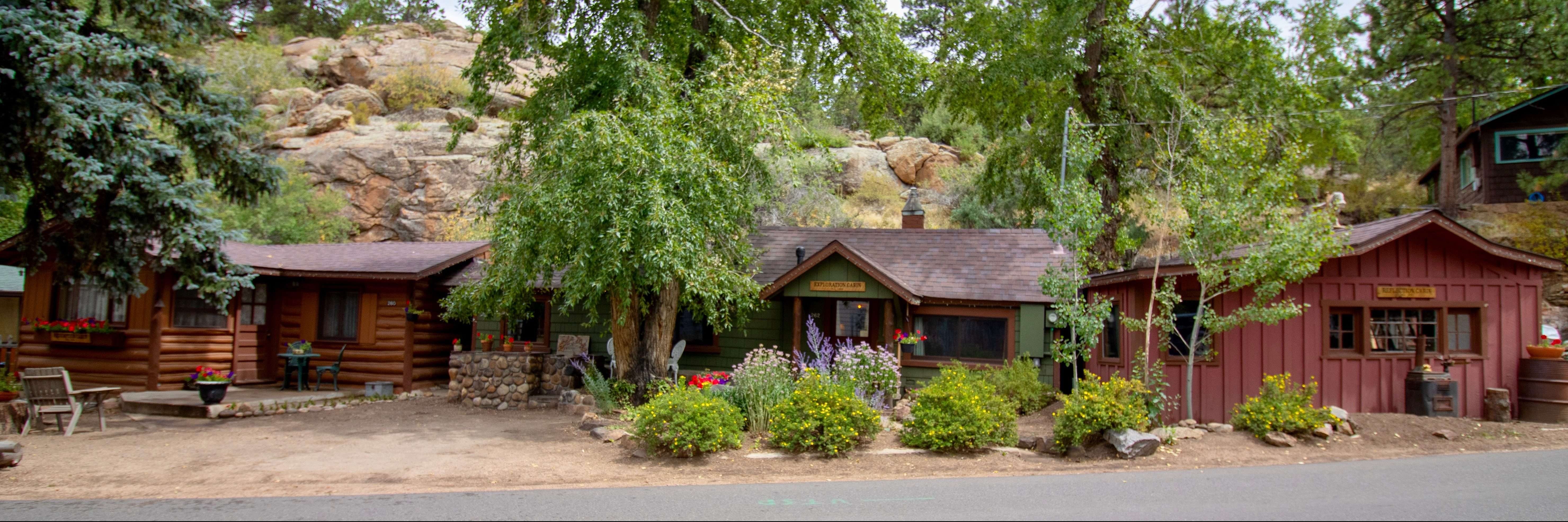 This is an image of This Mountain Life guest cabins- Redemption Cabin, Exploration Cabin and Reflection Cabin in Estes Park CO USA