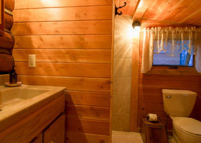 Redemption Cabin is a vacation rental in Estes Park Co. Here is an image of its Bathroom..