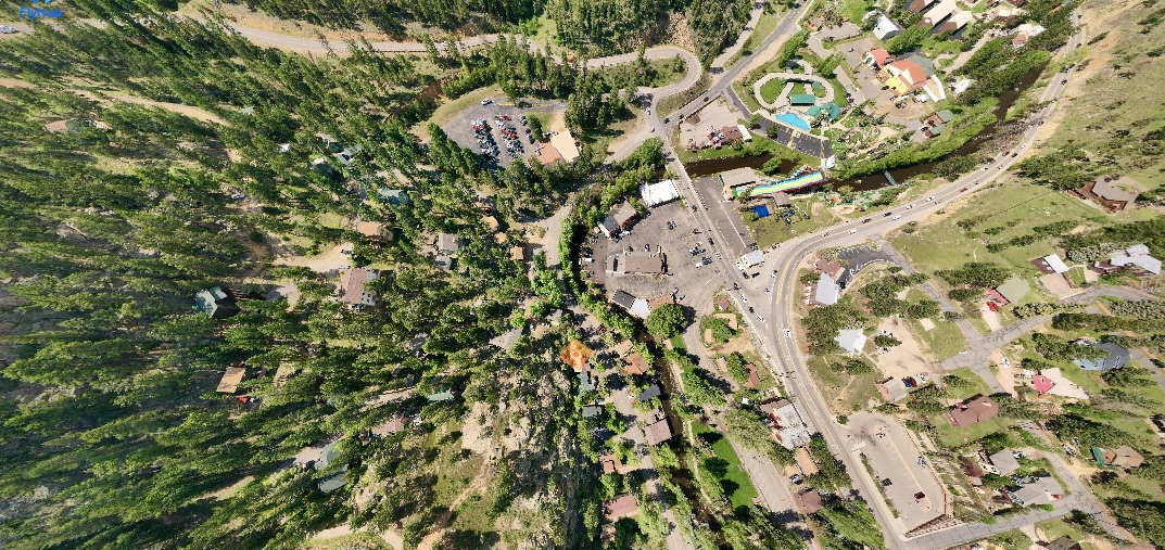 This is an aerial image looking down at the Basecamp and Redemption, Exploration and Redemption Cabins.  The amber diamond marks the idyllic spot.